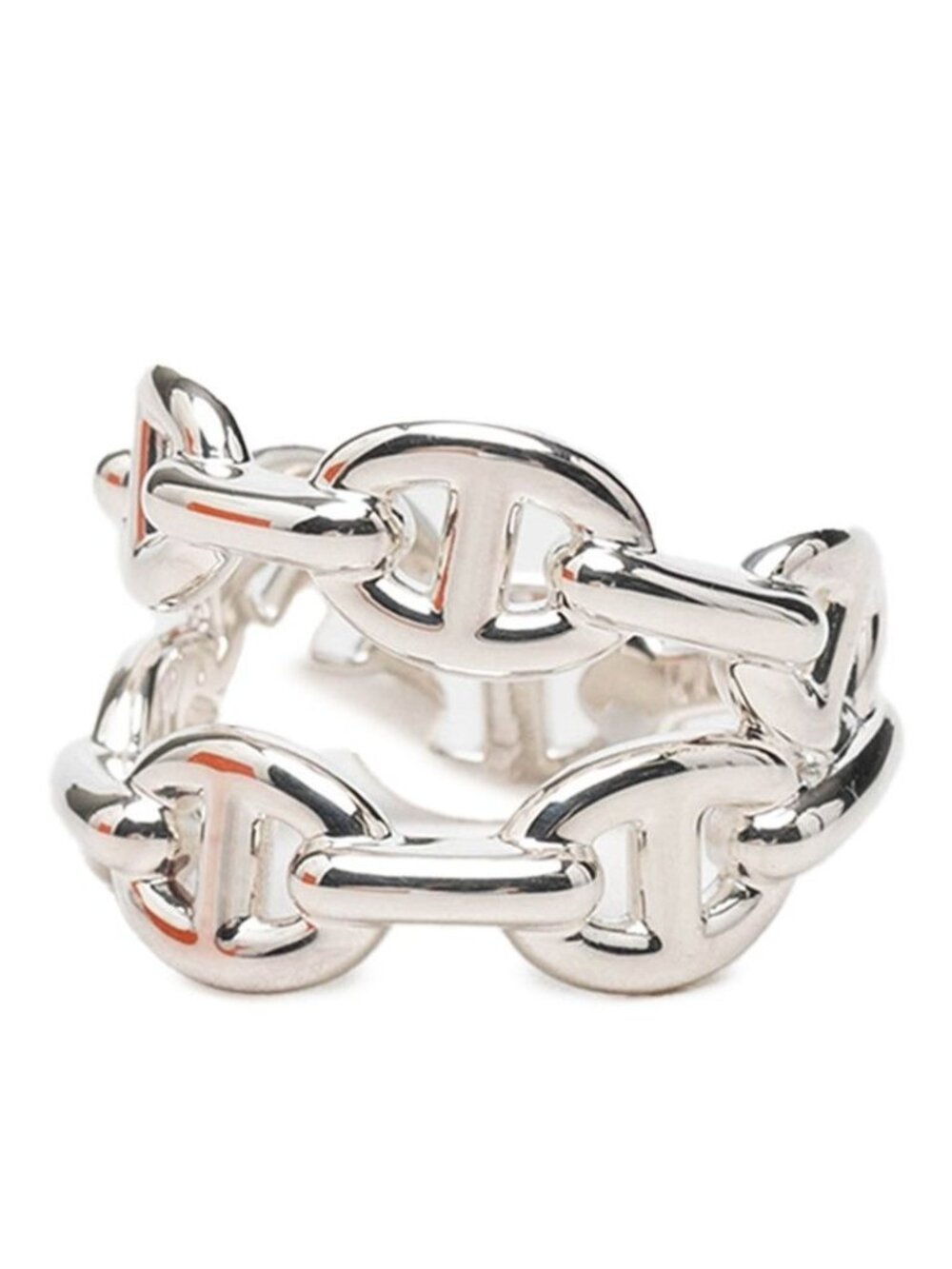 Hermes Chaine D'ancre Enchainee Double Low Ring Silver